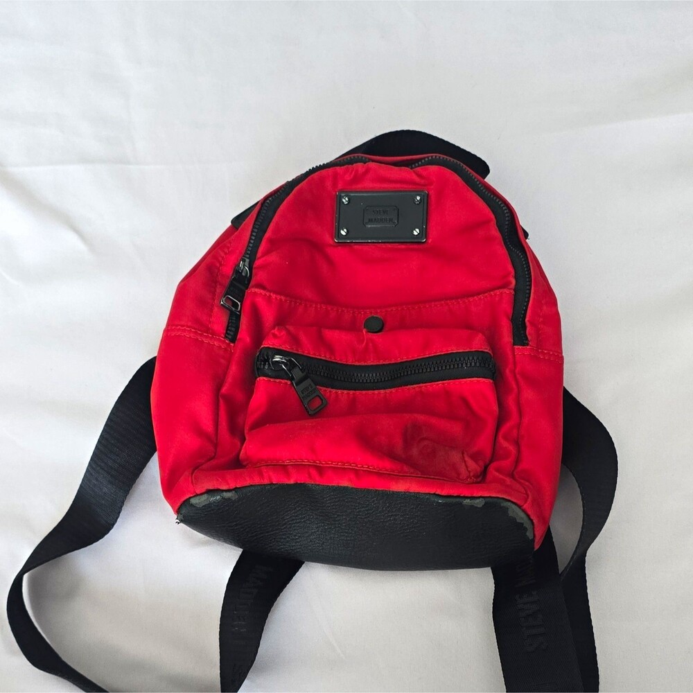Steve Madden Kids Red/Black Mini Backpack Nylon Zip, Adjustable Straps School